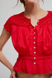 Free People Gemma Embroidered Top High Risk Red