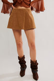 Free People Paradise Found Suede Skort Caramel Cafe