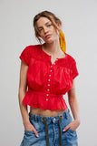 Free People Gemma Embroidered Top High Risk Red