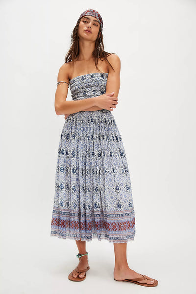 Free People Ravenna Printed Maxi Skirt Blue Bird Combo