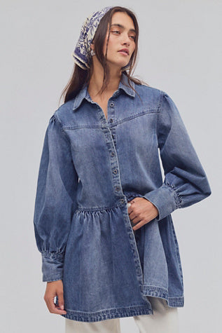 Free People Marris Denim Mini Washed Mid Blue Wash