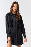 Black Satin Shirt Dress