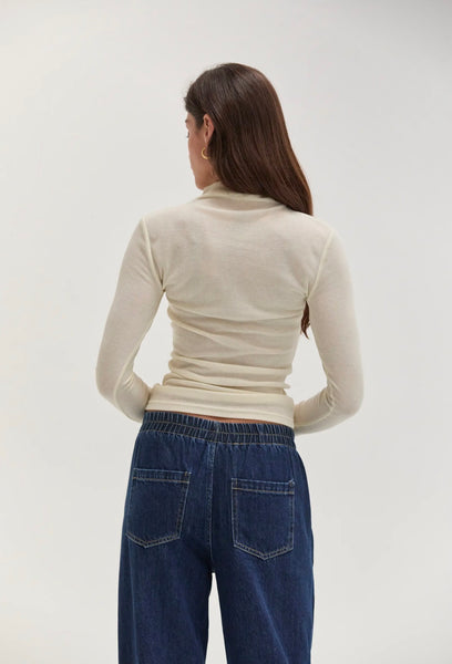 Cream Long Sleeve Mock Neck Top