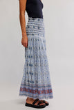 Free People Ravenna Printed Maxi Skirt Blue Bird Combo