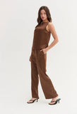 Dark Brown Satin Pull On Pants