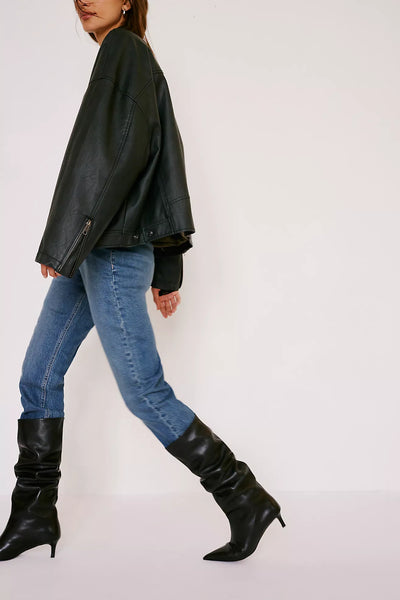 Free People Kiki Kitten Heel Boot Black Leather
