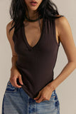 Free People Neria V-Neck Tank Double Espresso