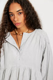 Free People Alana Linen Tunic Blue & White Combo