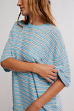 Free People All Love Stripe Pocket Tee Blissful Blue Combo