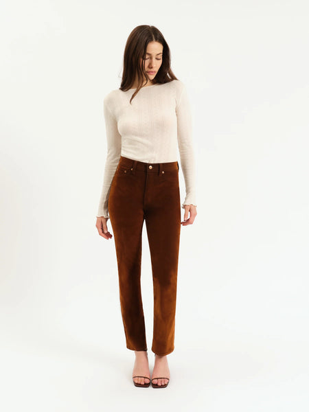 DAZE Smarty Pants High Rise Slim Straight Cognac