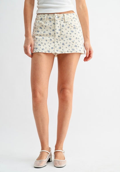 Flower Print Denim Skort