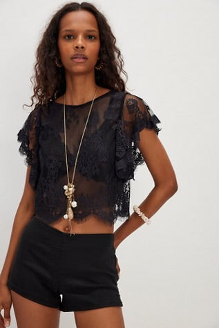 Free People Lunar Ash Lace top Black