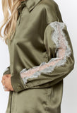 Olive Lace Trim Detail Shirt
