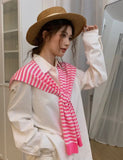 Striped Design Knotless Shawl Pink