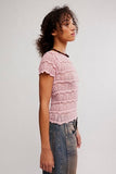 Free People Angelina Lace Tee Blushing Coral