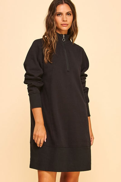 Black Zip Up Sweatshirt Dress