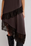 Free People Frosted Lace Layered Tee Deep Fudge