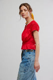 Free People Gemma Embroidered Top High Risk Red