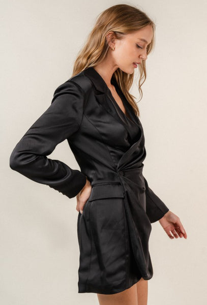 Black Side Button Blazer Dress