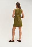 Olive V Neck Suede Shift Mini Dress