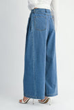 High Waisted Pleated Wide Leg Jean Pant