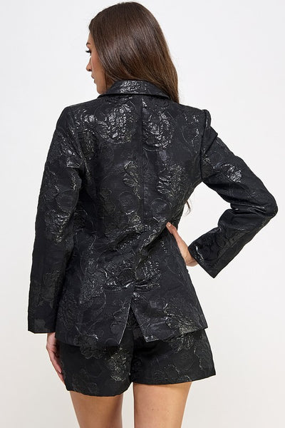 Black Notched Collar Embossed Blazer