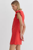 Red Quilted Ruffle Dress