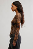 Free People Lilly Printed Long Sleeve Brown Combo