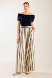 Ecur/Navy Striped Wide Leg Pant