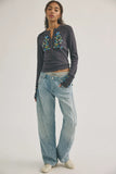 Free People Fleur Embroidered Cuff Graphite Combo