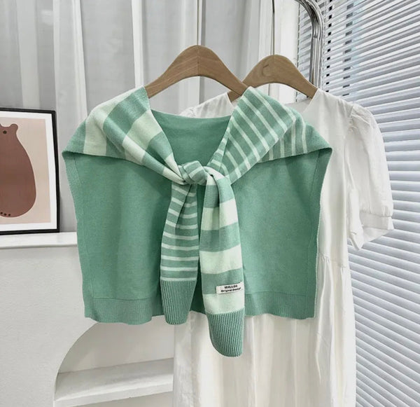 Knitted Striped Shawl Wrap Grass Green
