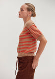 Taupe/Orange Stripe Short Sleeve Sweater Top