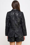 Black Notched Collar Embossed Blazer