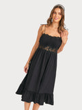 Black Pintuck Lace Midi Dress