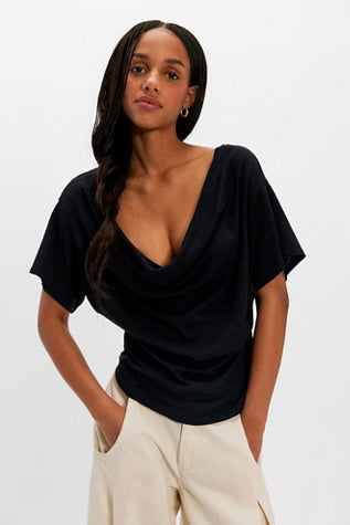 Free People Waterfall Cowl Top Black