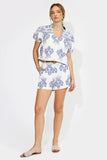 White/Blue Embroidered Short Sleeve Top