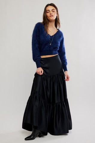 Free People Juliette Satin Maxi Black