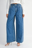 High Waisted Pleated Wide Leg Jean Pant