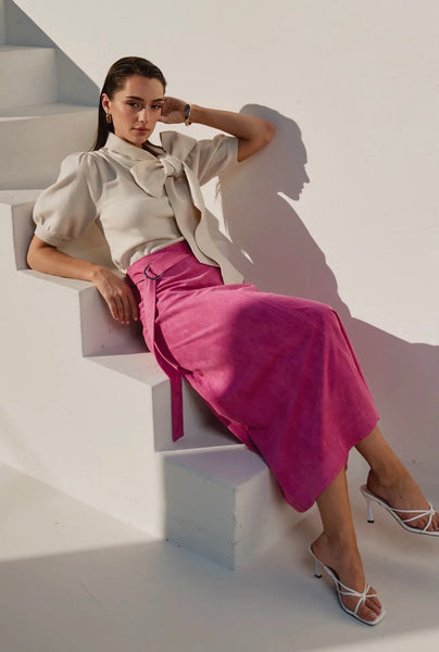 Fuchsia Belted Suede Skirt