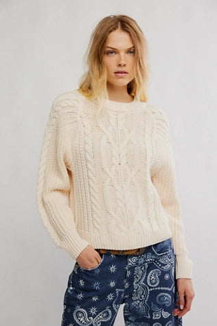 Free People Frankie Cable sweater Buttercream