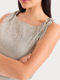 Black Cream Striped Pleated Top
