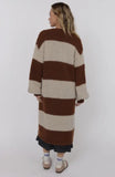 Brown Camel Bubble Sleeve Stripe Duster