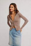 Free People Brunch Girl Zip Up Dusted Cocoa