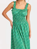 Sun Escape Shirred Waist Midi Dress Kelly Green Multi