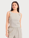 Black Cream Striped Pleated Top