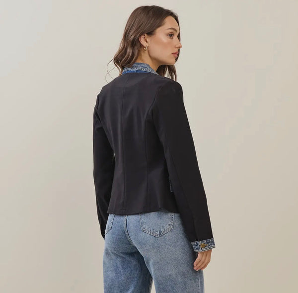 Black Denim Trim Jacket