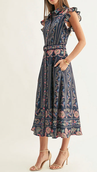 Navy Multi Shirt Midi Dress