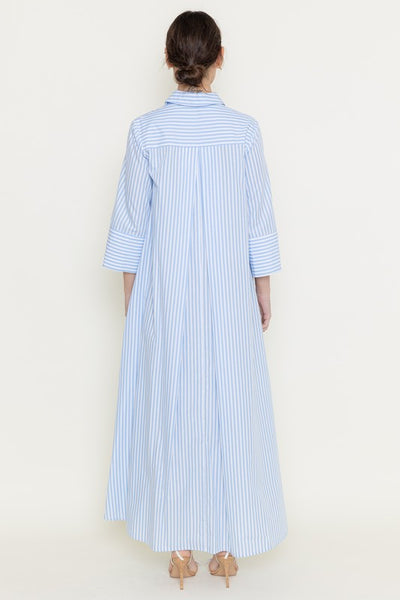 Blue Loose Fit Striped Maxi Shirt Dress