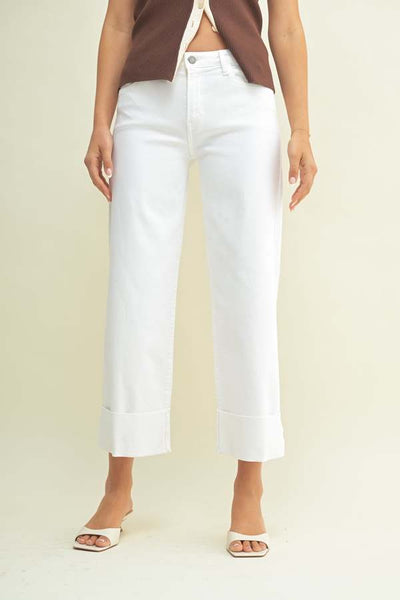 Optic White Scissor Cut Cuffed Slim Wide