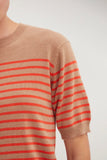 Taupe/Orange Stripe Short Sleeve Sweater Top
